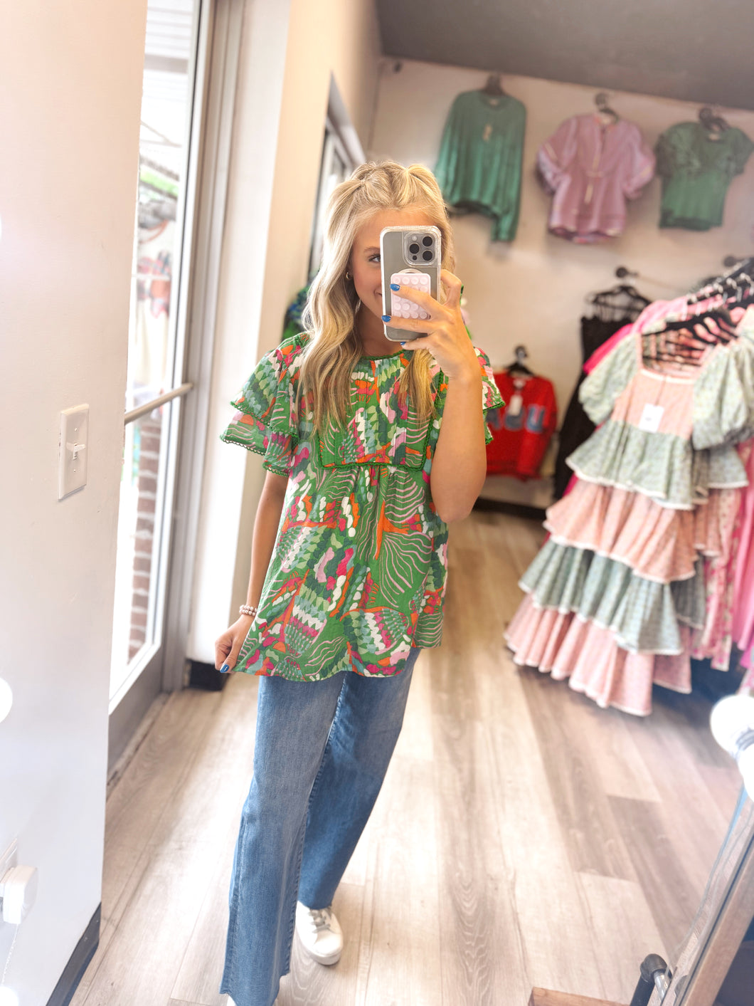 Groovy Green Printed Blouse