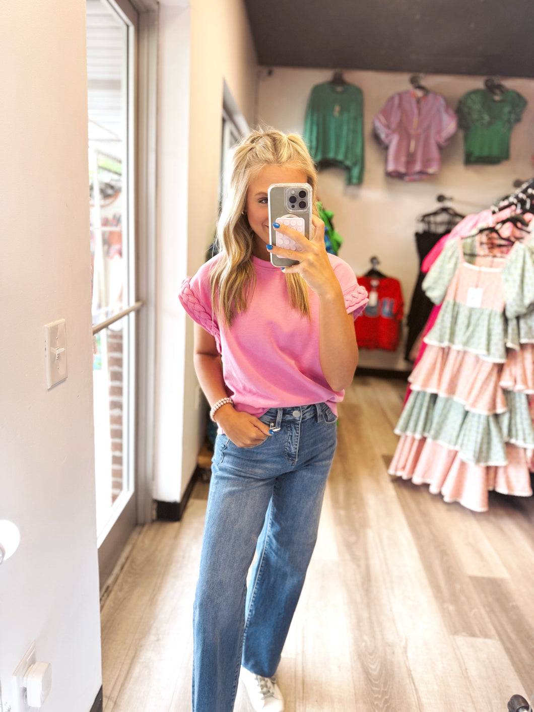 Pink Braided Sleeve Blouse