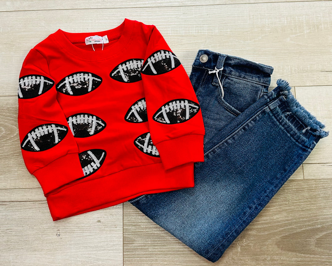 Red Sequin Football Crewneck