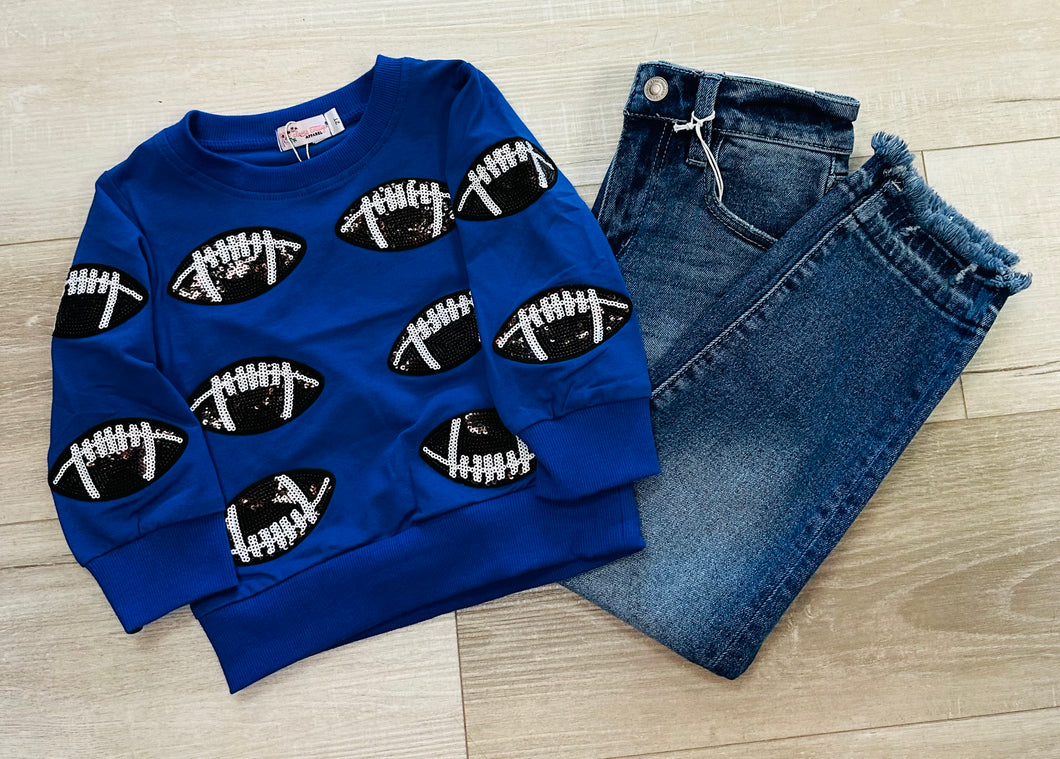 Blue Sequin Football Crewneck