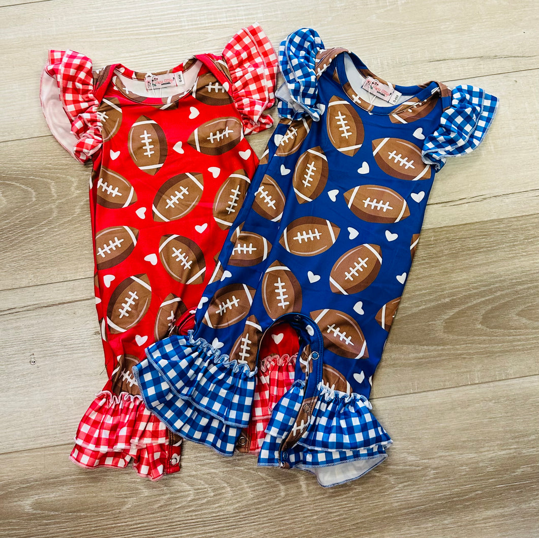 Gingham Football Baby Romper - Red