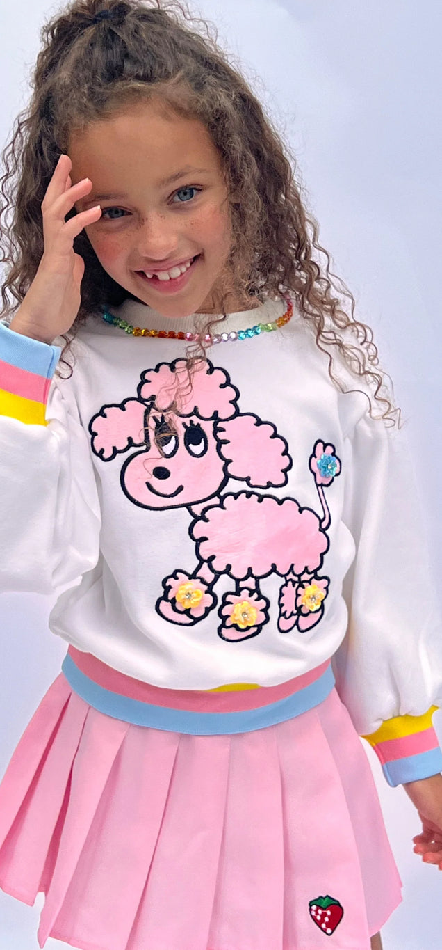 VELVET POODLE PUFF SLEEVE SWEATSHIRT