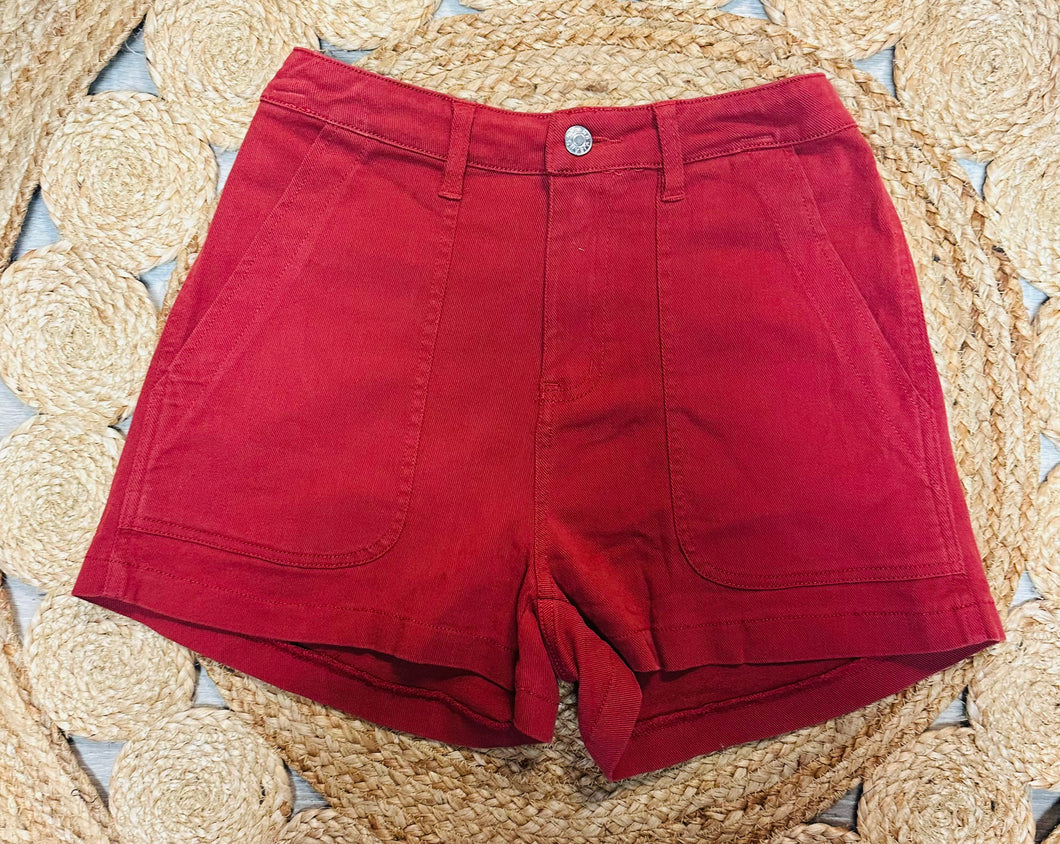 brick red  denim shorts