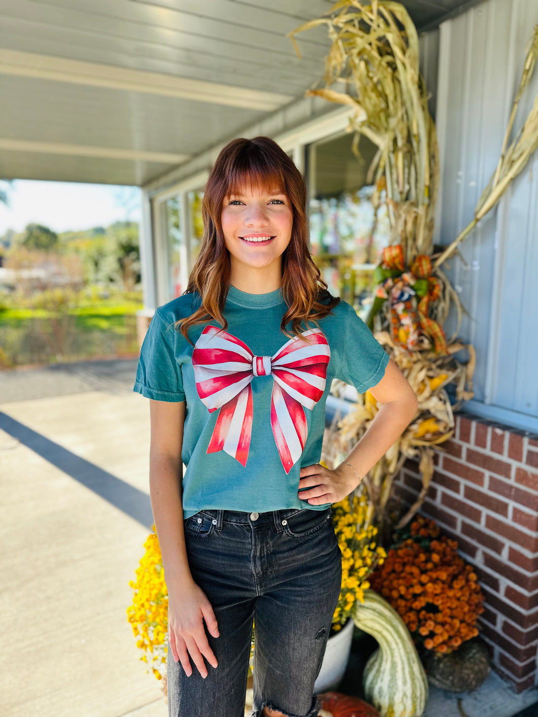 candy cane bow tee