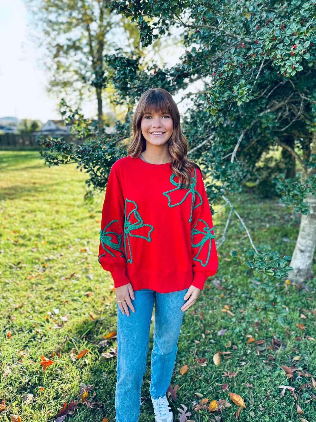 Red and Green Bow Top