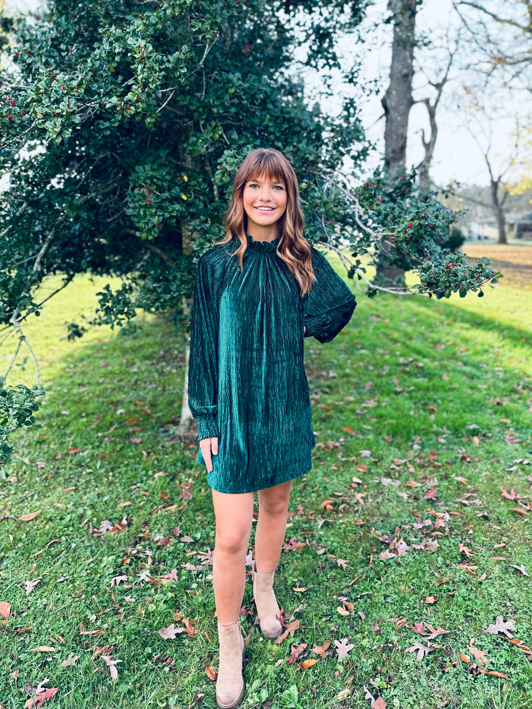 Velvet Green Holiday Dress