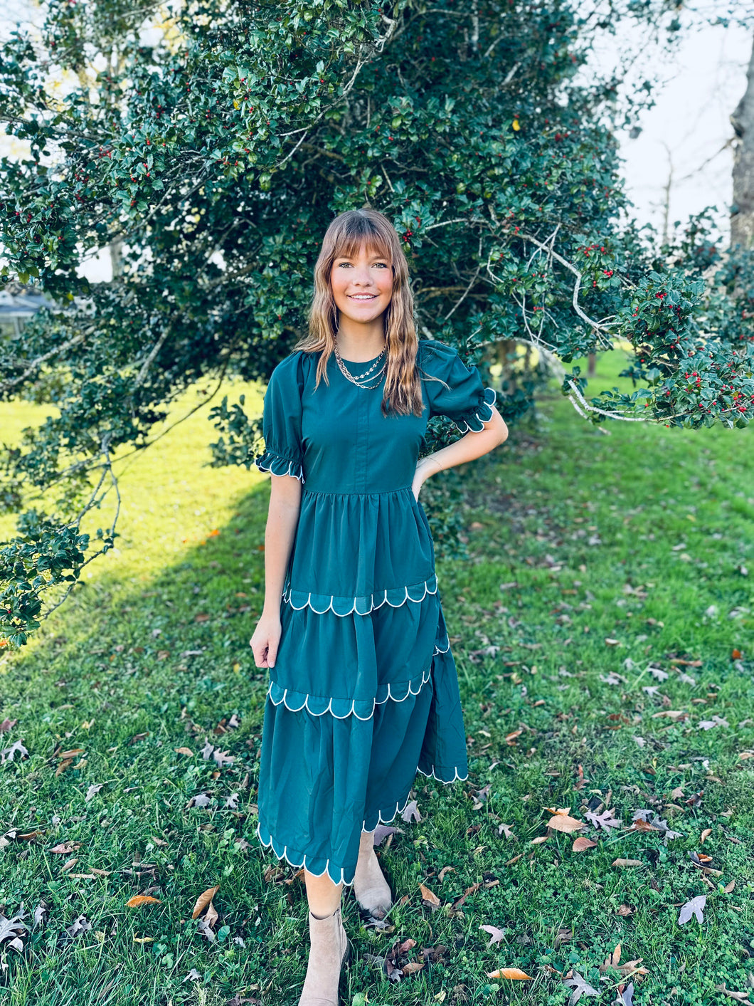 kelly green scalloped dress