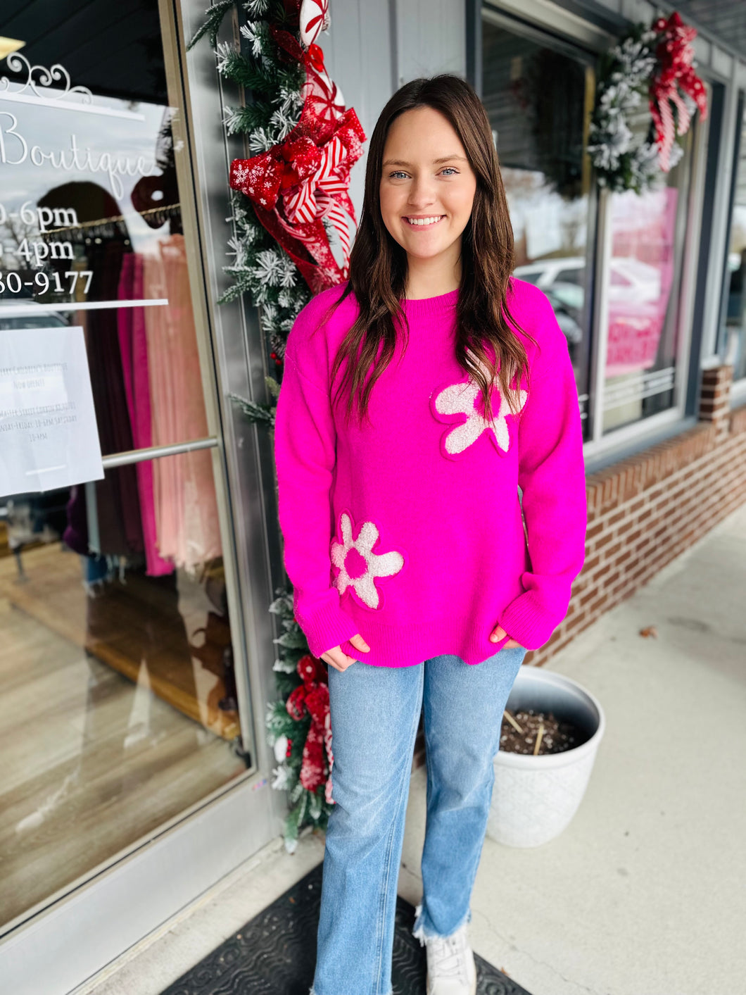 Hot Pink Flower Sweater