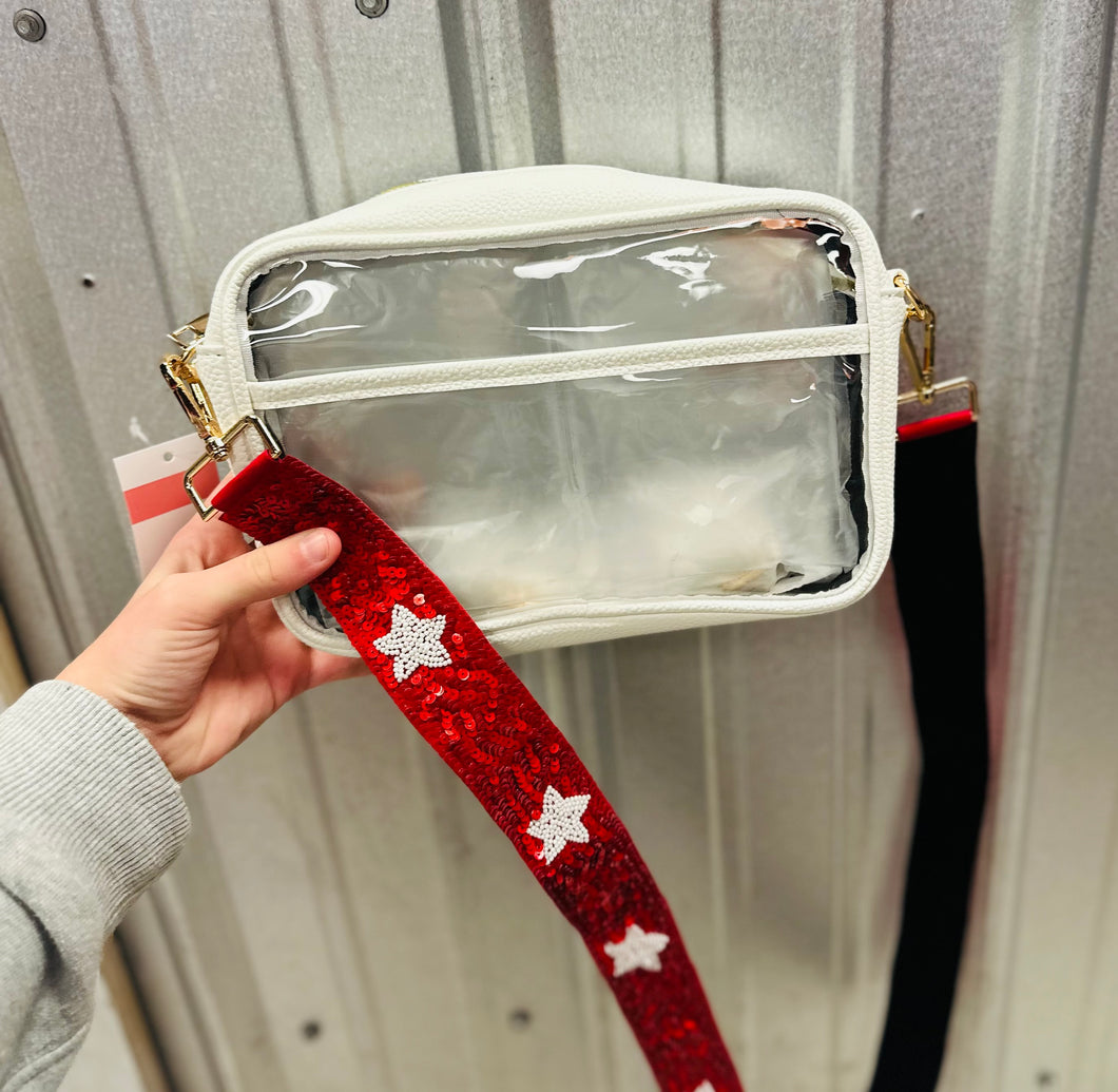 Clear fanny pack with sequin star strap