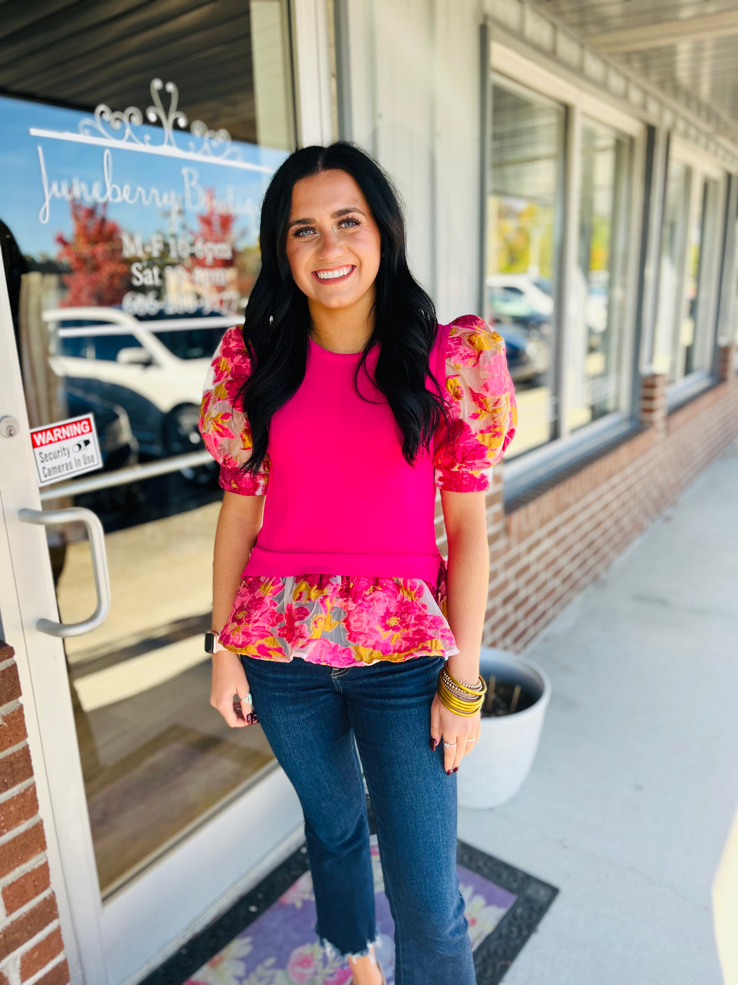 Floral and pink blouse