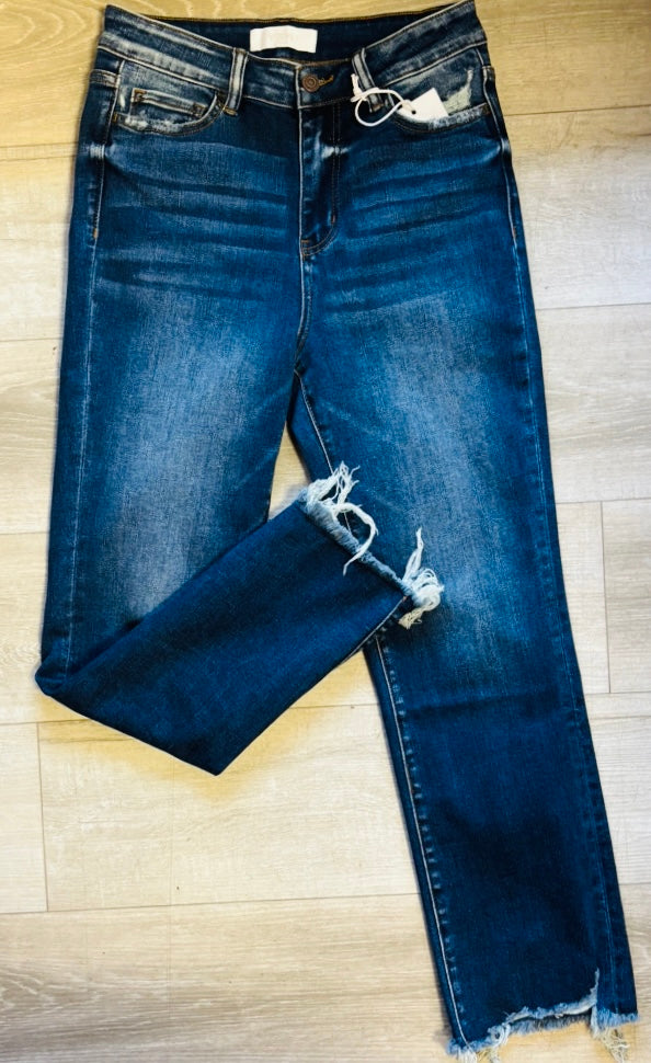 Dark blue straight leg denim jeans