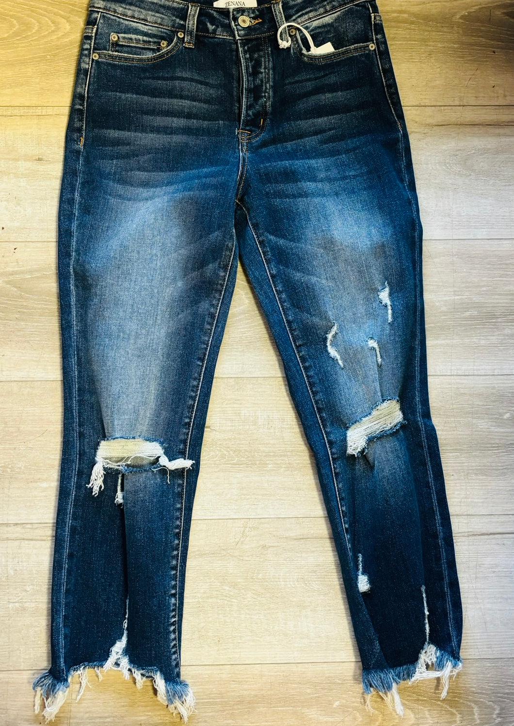 Dark denim raw edge jeans