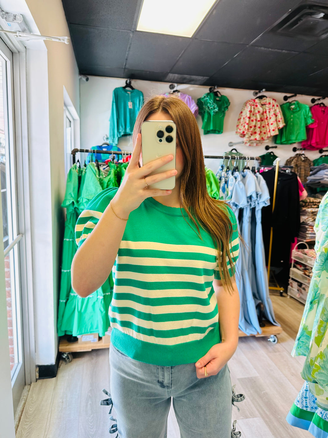kelly green striped sweater
