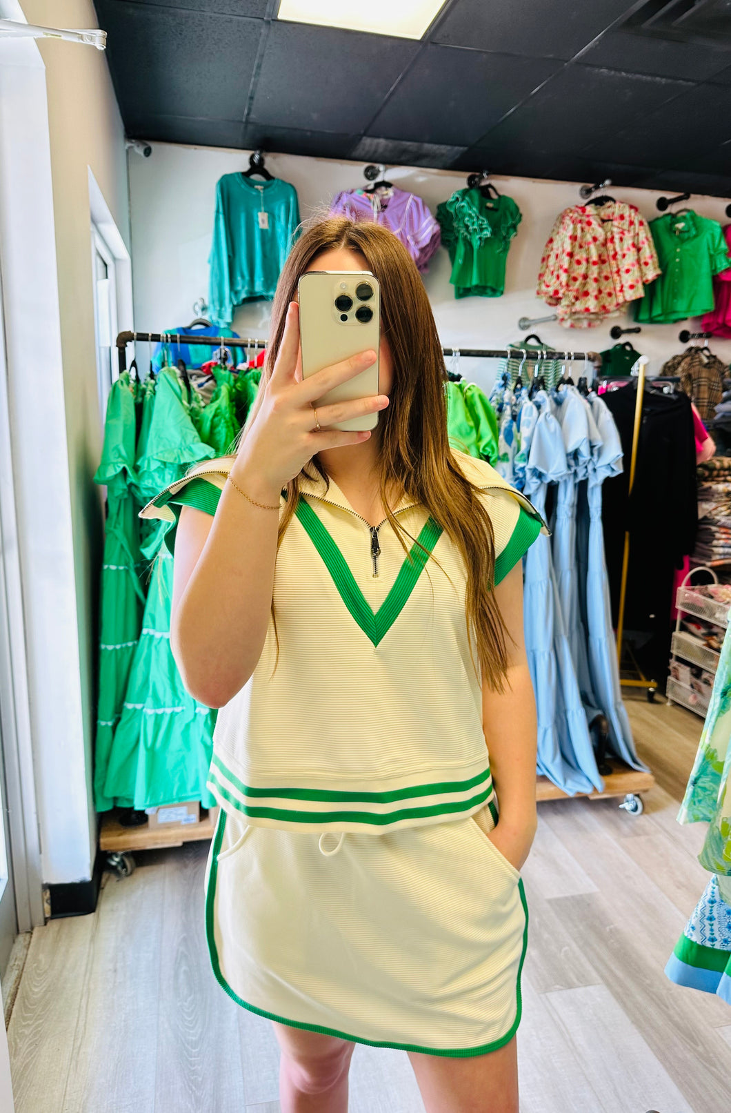 kelly green skirt set
