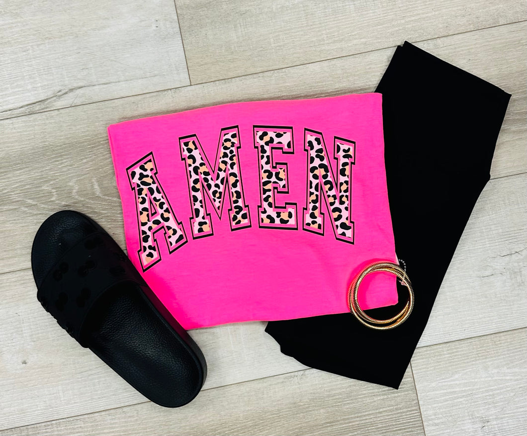 hot pink amen cheetah tee