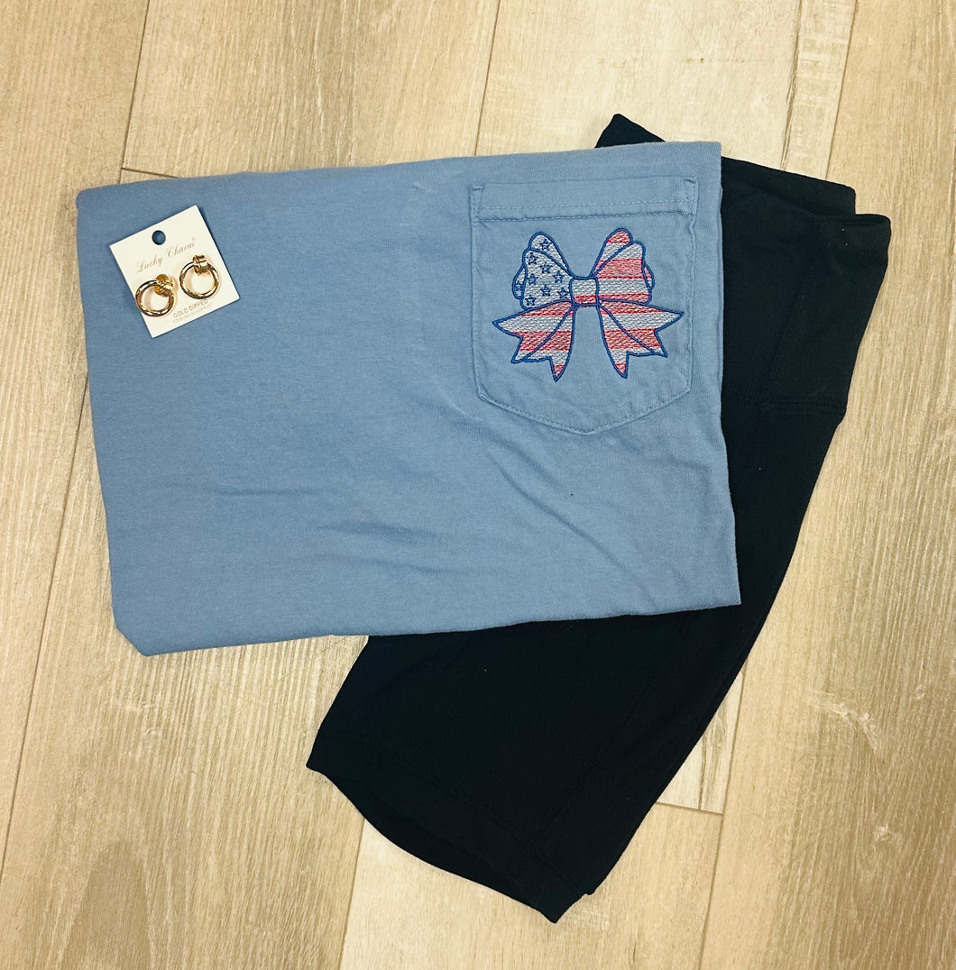 american emb bow pocket tee