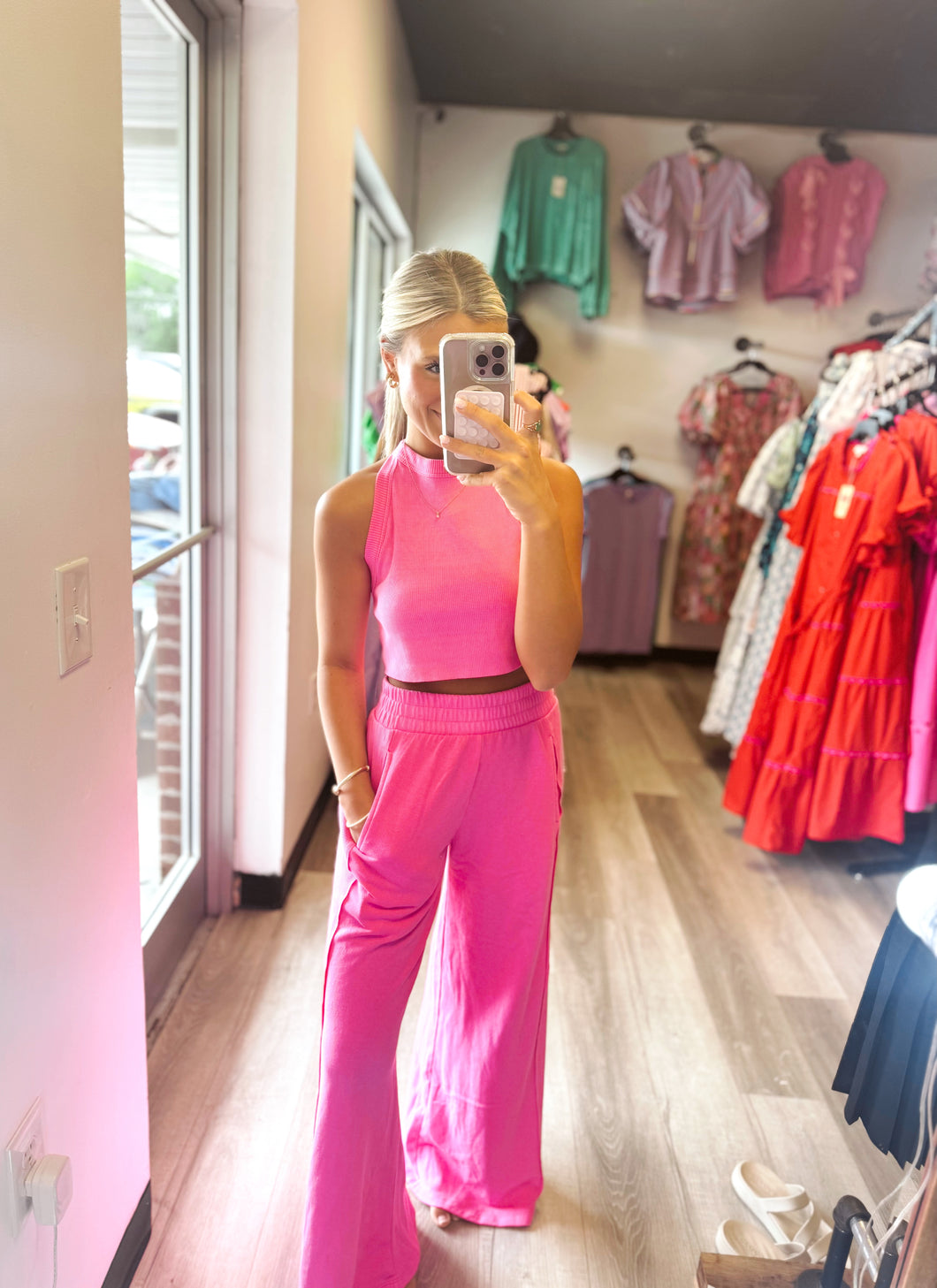 The Everyday Set ( Top + Pants) Bright Pink