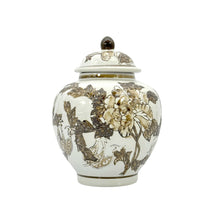 Load image into Gallery viewer, Brown &amp; White Chinoiserie Ceramic Urn Style Jar 10"
