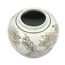 Load image into Gallery viewer, White &amp; Brown Chinoiserie Ceramic Urn Style Jar 10"
