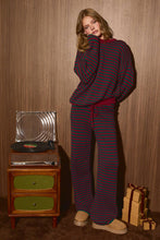 Load image into Gallery viewer, Striped Knit Sweater and Wide Leg Pant Set: GREEN-DK RED STRIPE / XS
