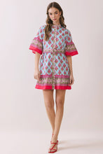 Load image into Gallery viewer, Printed Belted Mini Dress with Contrast Border
