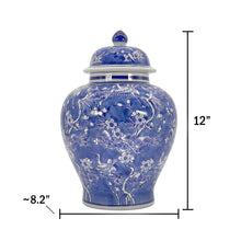 Load image into Gallery viewer, Blue &amp; White Floral Crane Chinoiserie Ceramic Ginger Jar 12"
