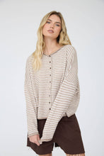 Load image into Gallery viewer, STRIPE RAW EDGE DROP SHOULDER KNIT CARDIGAN: DUSTY BLUE
