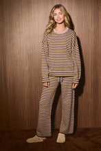 Load image into Gallery viewer, Striped Knit Sweater and Wide Leg Pant Set: GREEN-DK RED STRIPE / S
