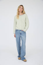 Load image into Gallery viewer, STRIPE RAW EDGE DROP SHOULDER KNIT CARDIGAN: DUSTY BLUE
