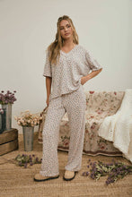 Load image into Gallery viewer, DITSY FLORAL RIB KNIT WIDE LEG LOUNGE PANTS: KHAKI MULTI
