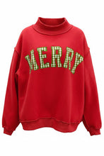 Load image into Gallery viewer, IT2594E-MERRY4 | 'MERRY' Embroidered Mock Neck Sweatshirt: RED W/HUNTER / S/M-L/XL (3-3)
