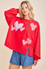 Load image into Gallery viewer, Red Heart Patchwork Sweatshirt – Valentine Pullover: RED / L
