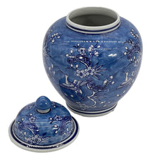 Load image into Gallery viewer, Blue &amp; White Floral Crane Ceramic Chinoiserie Ginger Jar 10"
