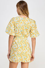 Load image into Gallery viewer, Ruched Short Puff Sleeve Floral Voile Mini Dress: Blue / M
