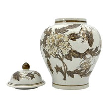 Load image into Gallery viewer, White &amp; Brown Floral Ceramic Chinoiserie Jar 12"

