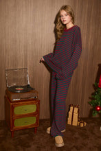Load image into Gallery viewer, Striped Knit Sweater and Wide Leg Pant Set: GREEN-DK RED STRIPE / M
