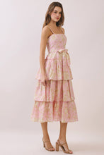 Load image into Gallery viewer, Floral Print Square Neck Tiered Ruffle Midi Dress

