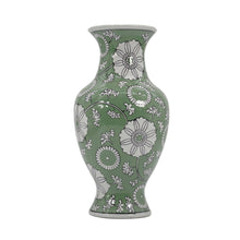 Load image into Gallery viewer, Green Chinoiserie Ceramic Vase 14"
