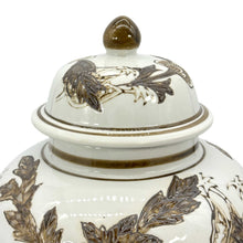 Load image into Gallery viewer, White &amp; Brown Floral Ceramic Chinoiserie Jar 12"
