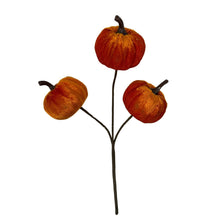 Load image into Gallery viewer, Velvet Pumpkin Pick x 3 - Orange 9”
