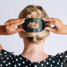 Load image into Gallery viewer, Black Polka Dot Party Large Flat Round Hair Clip
