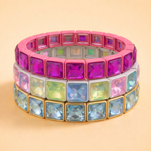 Load image into Gallery viewer, Enamel Stretch Bracelet - Square Gems - Libby - Asst Colors: Pink w/ Pink Stones

