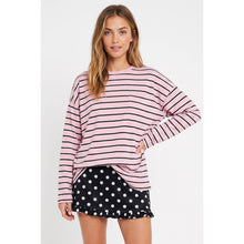Load image into Gallery viewer, TF26-0464 - Long sleeve stripe tee with pocket: GREY/CREAM STRIPE / S-M-L(3-2-1)

