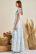 Load image into Gallery viewer, Floral Printed Maxi Shoulder Tie Dress: BLUE MULTI / L
