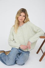 Load image into Gallery viewer, STRIPE RAW EDGE DROP SHOULDER KNIT CARDIGAN: DUSTY BLUE
