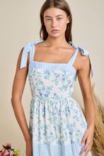 Load image into Gallery viewer, Floral Printed Maxi Shoulder Tie Dress: BLUE MULTI / L
