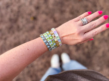 Load image into Gallery viewer, Enamel Stretch Bracelet - Square Gems - Libby - Asst Colors: White w/ Multi-Colored Stones
