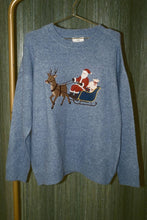 Load image into Gallery viewer, Santa Graphic Oversized Knit Crew Neck Sweater: DUSTY BLUE / S

