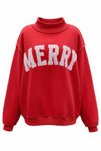 Load image into Gallery viewer, IT2594E-MERRY4 | 'MERRY' Embroidered Mock Neck Sweatshirt: RED W/HUNTER / S/M-L/XL (3-3)
