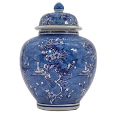 Load image into Gallery viewer, Blue &amp; White Floral Crane Ceramic Chinoiserie Ginger Jar 10"
